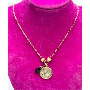 Vintage musical music note black glass leaf charm necklace